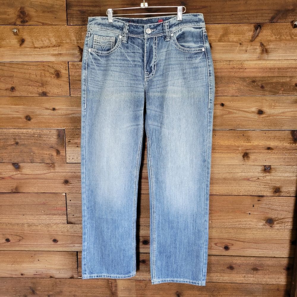 34 x 32 Rock & Roll Denim Double Barrel Straight Leg Jeans  MOS8272